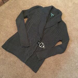 Lauren Ralph Lauren wrap cable knit cardigan sweater Olive green SZ M EUC